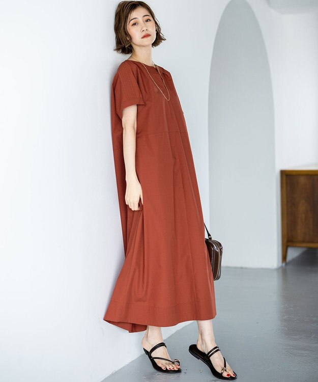 23区 L 【一部店舗限定/UVカット/洗える】タイプライター サック風 ワンピース テラコッタ系