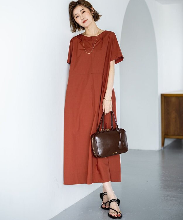 23区 L 【一部店舗限定/UVカット/洗える】タイプライター サック風 ワンピース テラコッタ系