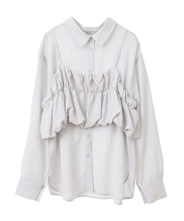 earth music&ecology ＳＥＴ２点起毛ストライプシャツ＋バルーンビスチェ Light Gray