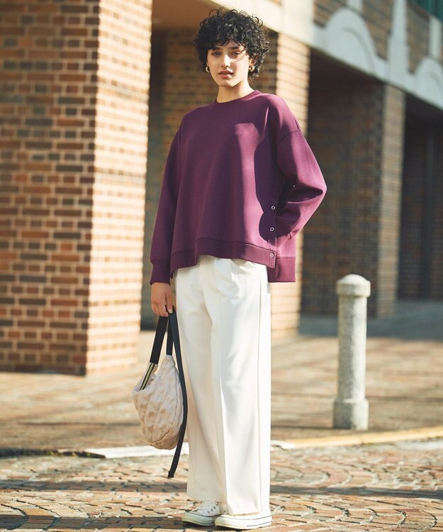 ANY L サイドドットダンボールトレーナー ワイン