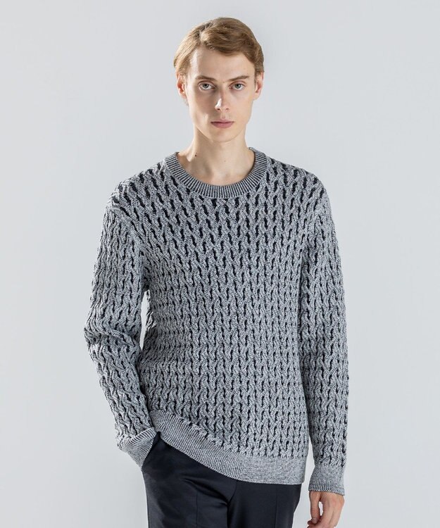 JOSEPH HOMME 【新柄】モロッカンクリスタル　クルーネックニット ライトグレー系