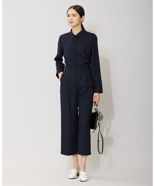 ICB 【接触冷感・UVケア・速乾・洗える】FluidBackSatin スリットスリーブシャツ ネイビー系