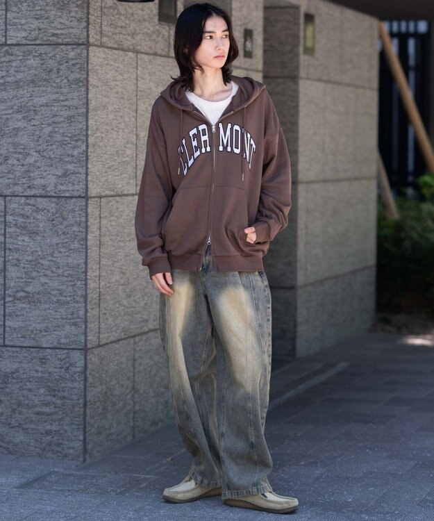 WEGO 【25年秋冬新作/ユニセックス着用ITEM/SMLサイズ展開】グラフィックロゴダブルZIPパーカー ブラウン