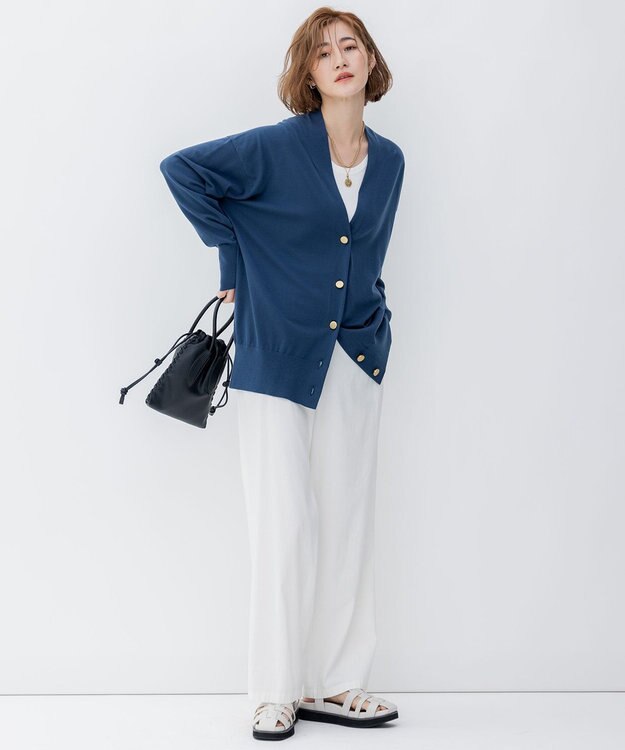 23区 S 【洗える】テンセルストレッチ Vネック カーディガン ブルー系