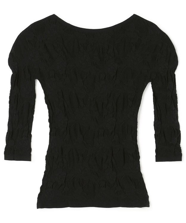 Chacott シアーレースボートネックトップ ブラック