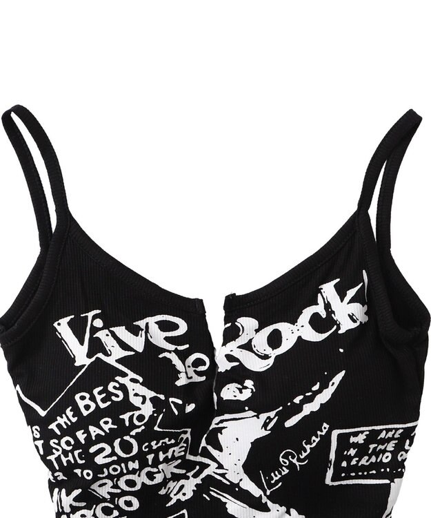 WEGO 【カップ付きインナー】グラフィックリブキャミソール ブラック