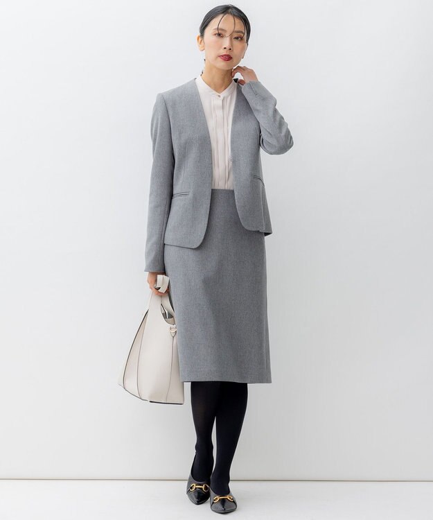 23区 L 【洗える】ウールライクカルゼ タイト スカート グレー系