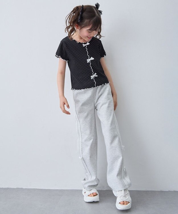 ANY KIDS 【一部店舗/WEB先行販売アイテム】ドット×リボン 半袖Tシャツ ブラック