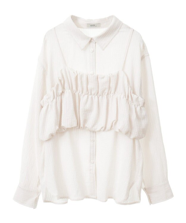 earth music&ecology ＳＥＴ２点起毛ストライプシャツ＋バルーンビスチェ Off White