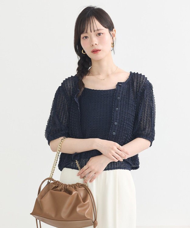 earth music&ecology ミニフリルカットレースアンサンブル Navy