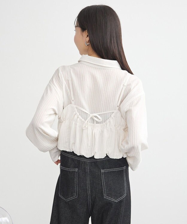 earth music&ecology ＳＥＴ２点起毛ストライプシャツ＋バルーンビスチェ Off White