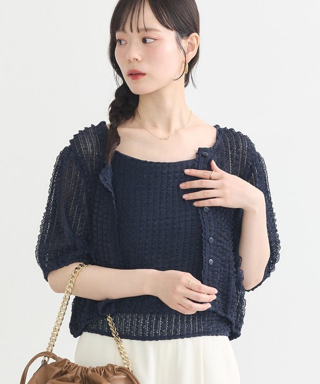 earth music&ecology ミニフリルカットレースアンサンブル Navy