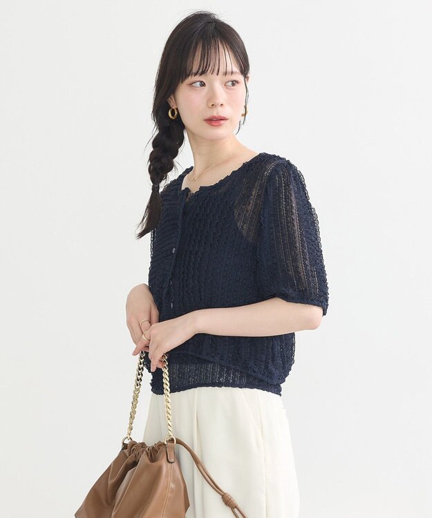 earth music&ecology ミニフリルカットレースアンサンブル Navy