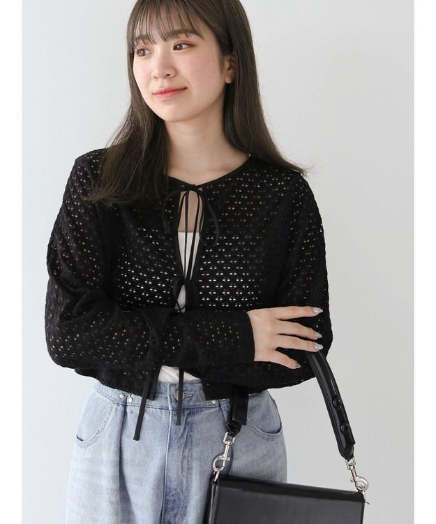 Green Parks ・ＥＬＥＮＣＡＲＥ　ＤＵＥ　２ｗａｙメッシュカーディガン Black