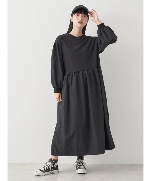 earth music&ecology ドッキングギャザーワンピース Black