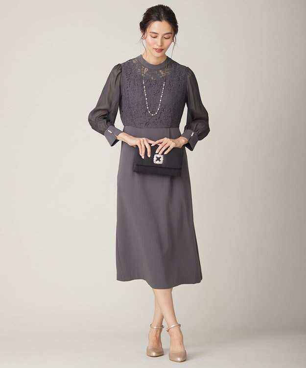 ANY SIS 【洗える】Nobleコンビ ドレス スレート