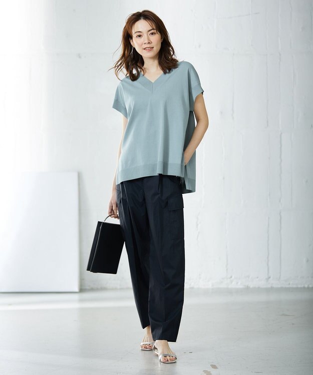 ICB 【洗える】 ガスコットンハイゲージ Vネックニット ジェイドグレー系