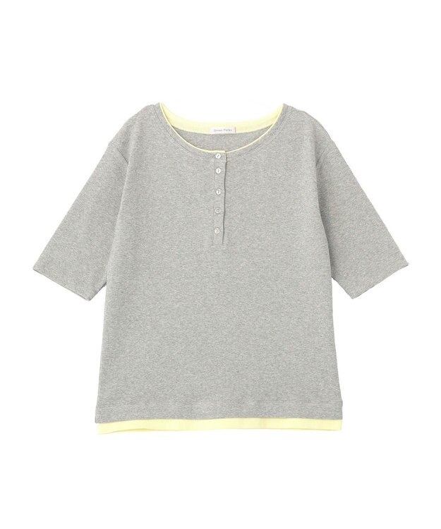 Green Parks 配色ヘンリーネック半袖プルオーバー Gray Mixture