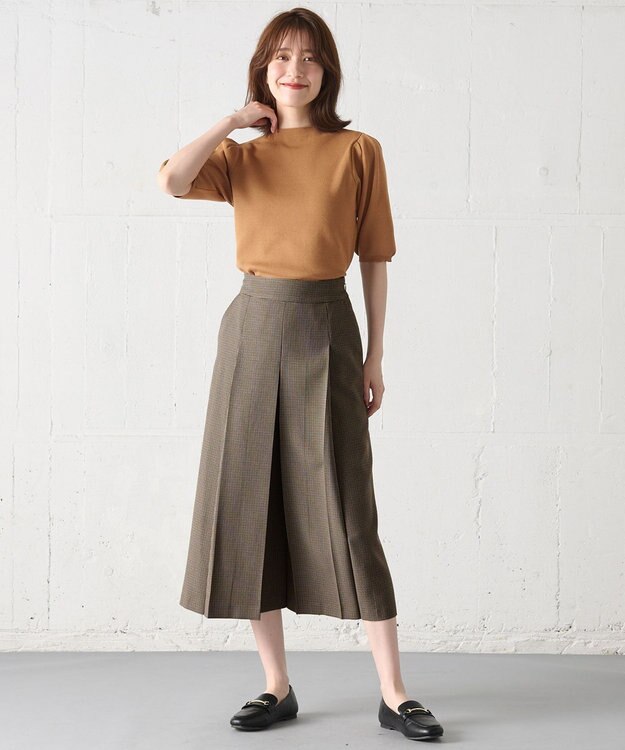 ANY L 【洗濯機可能/ウエストゴム/ポケット付】ウーリッシュフラノボックスプリーツスカート ベージュ ガンクラブ