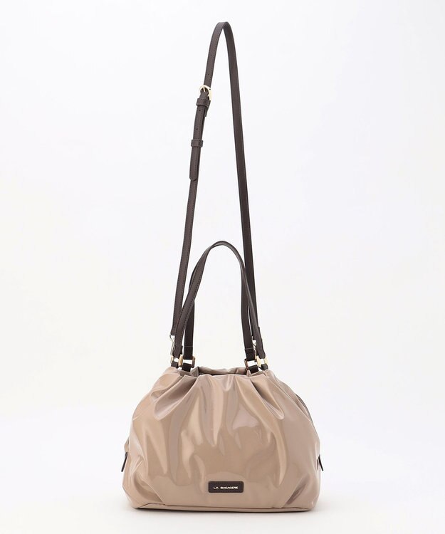 LA BAGAGERIE ソフトエナメル2WAYハンドバッグ Mサイズ グレージュ