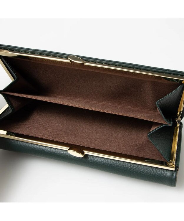 UNBILLION perche カラーコンビレザーかぶせ外がま口長財布 グリーン