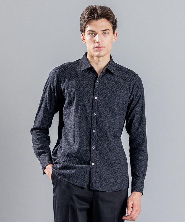 JOSEPH HOMME オーナメントジャガードストレッチ　レギュラーカラーシャツ グレー系