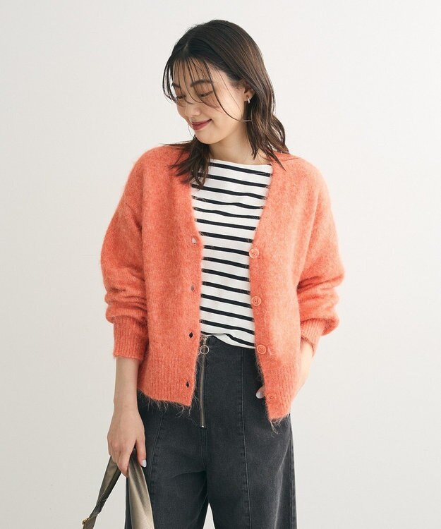 Green Parks 毛ふきシャギーＶネックカーディガン Orange