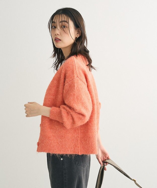 Green Parks 毛ふきシャギーＶネックカーディガン Orange