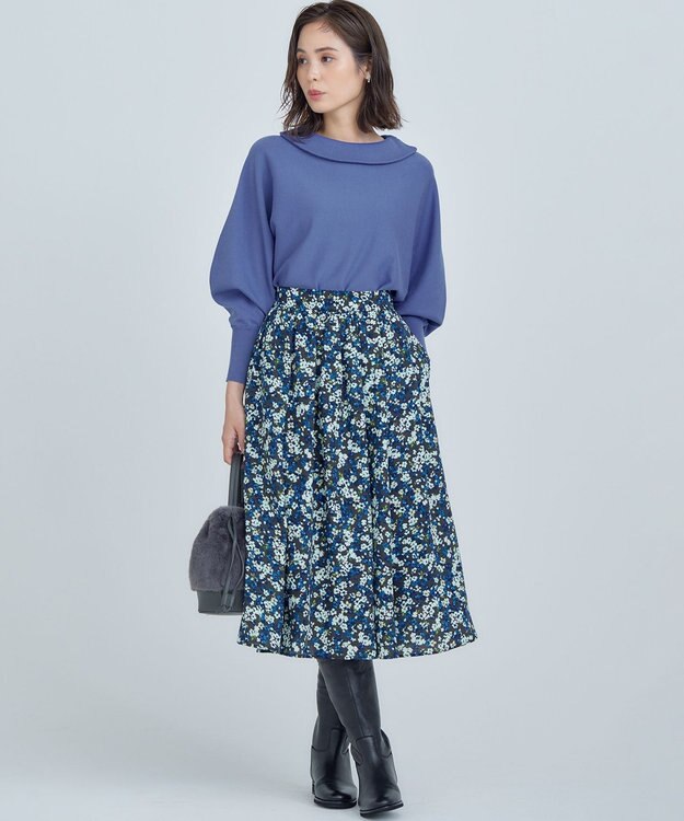 組曲 ニュアージュフラワープリント スカート ブルー系5