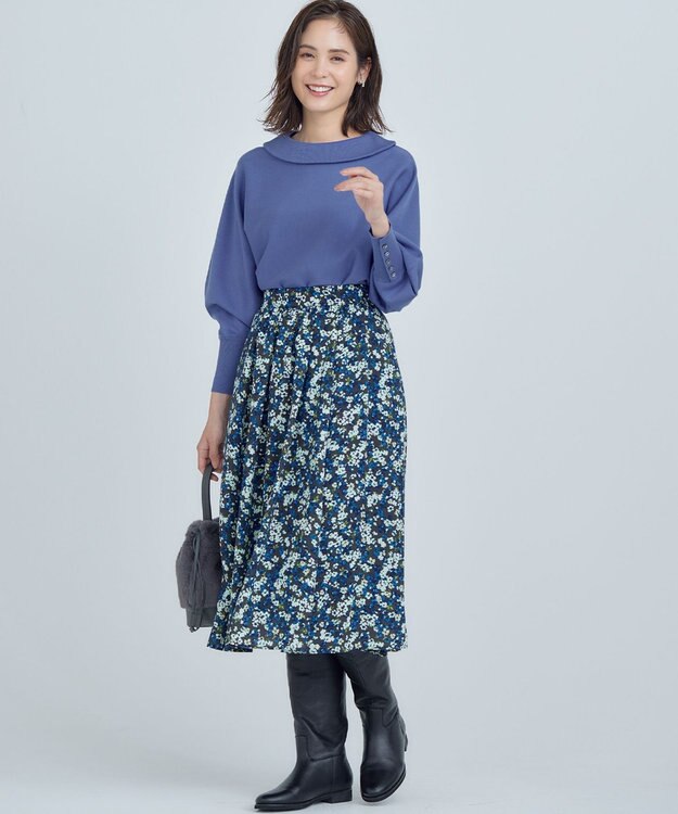 組曲 ニュアージュフラワープリント スカート ブルー系5