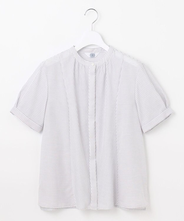 J.PRESS LADIES S 【洗える】ドビー強撚ストライプ 前開き ブラウス ラベンダー系1