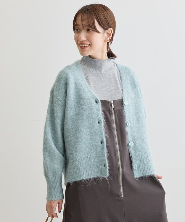 Green Parks 毛ふきシャギーＶネックカーディガン Mint