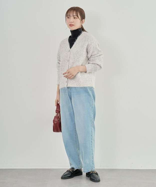 Green Parks 毛ふきシャギーＶネックカーディガン Light Gray Mixture