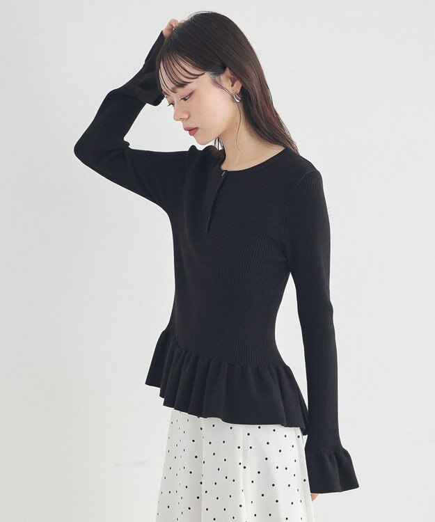 earth music&ecology ペプラムニットプルオーバー Black