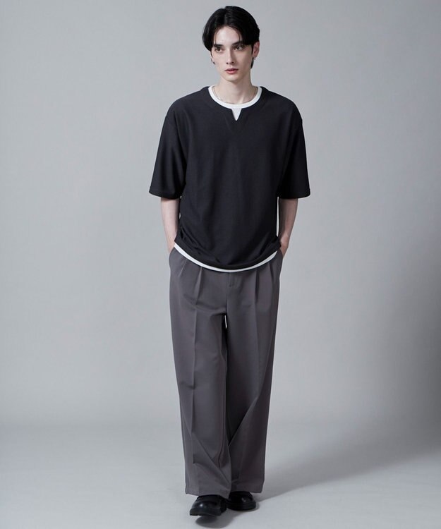 WEGO フェイクレイヤードキーネックT（S） ダークグレー