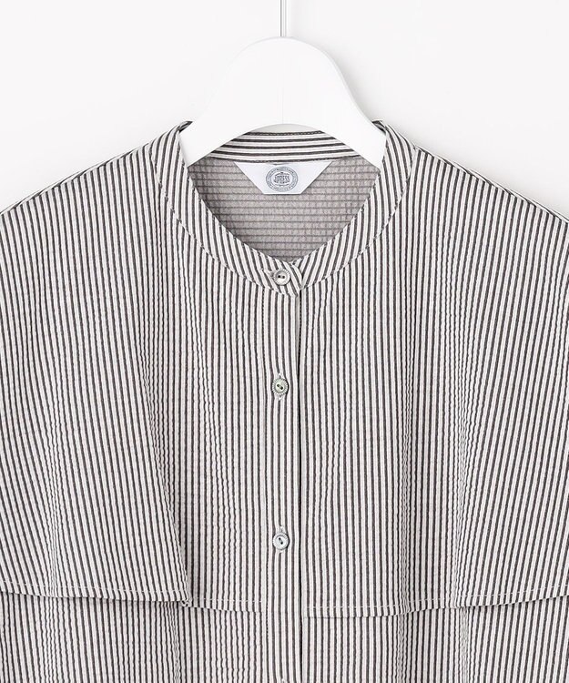 J.PRESS LADIES 【一枚で着映え】サッカージャージー バンドカラー カットソー スレートブラウンストライプ系1