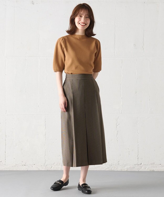 ANY 【洗濯機可能/ウエストゴム/ポケット付】ウーリッシュフラノボックスプリーツスカート ベージュ ガンクラブ