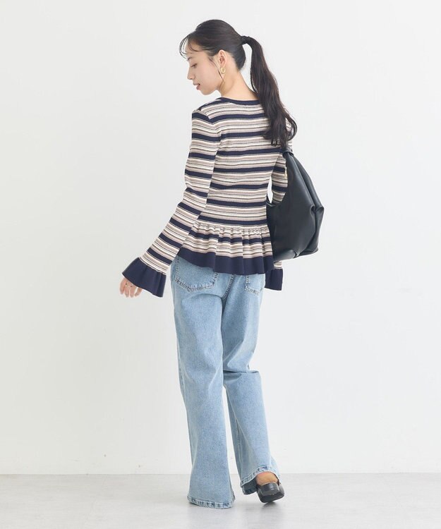 earth music&ecology ペプラムニットプルオーバー Border Navy