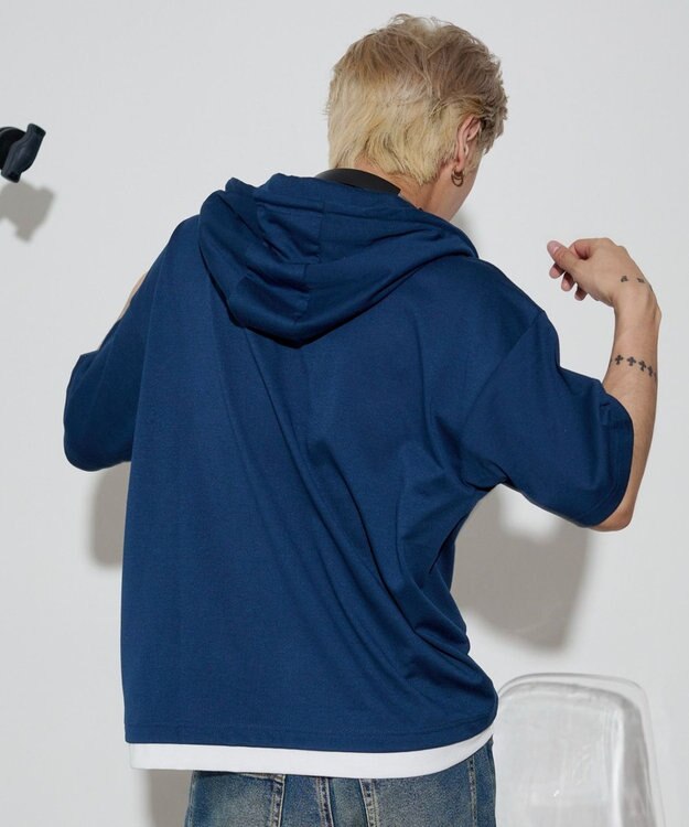 WEGO 【ユニセックス着用ITEM】フェイクレイヤードTパーカー ネイビー