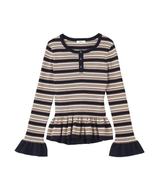 earth music&ecology ペプラムニットプルオーバー Border Navy