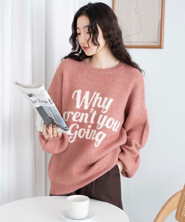 WEGO フラッフィーロゴジャガードニットプルオーバー ピンク