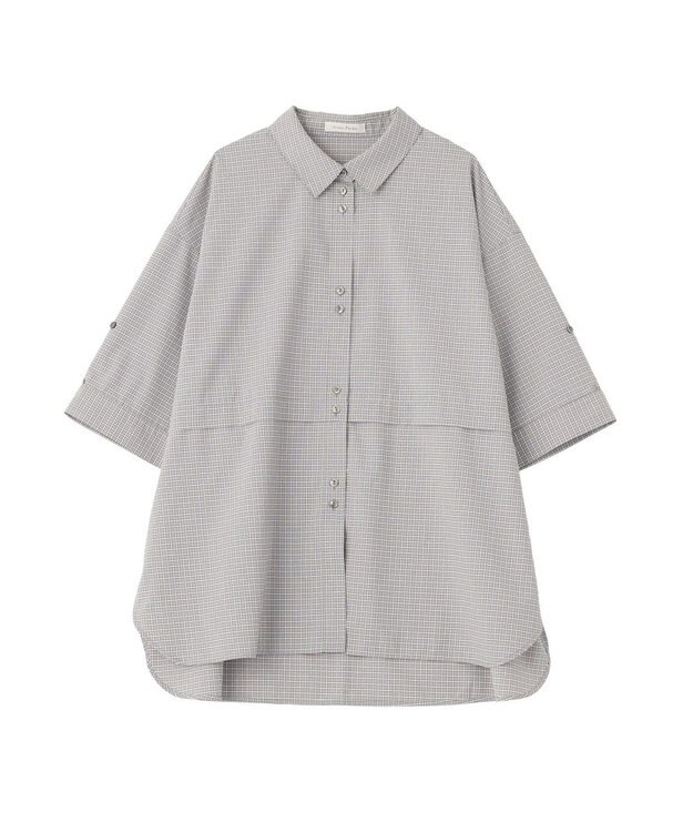 Green Parks 【適ON】遮熱タック五分袖シャツ Check Gray