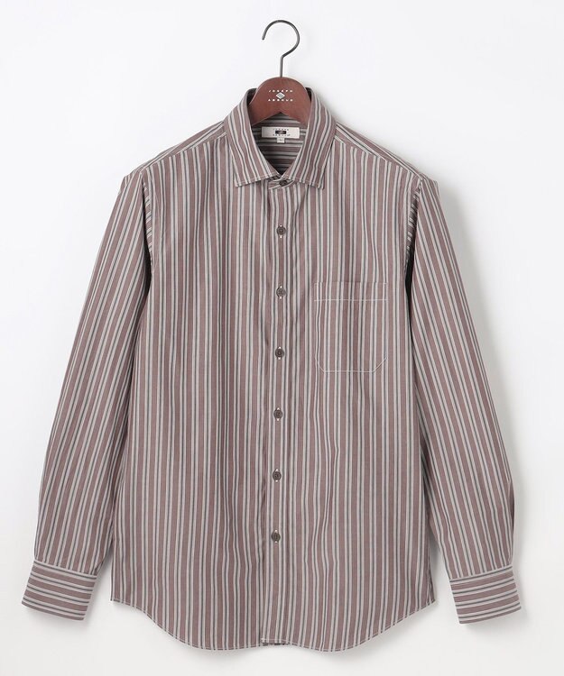 JOSEPH ABBOUD 【シルク混・上質】シルクコットンストライプ シャツ ダークブラウン系1