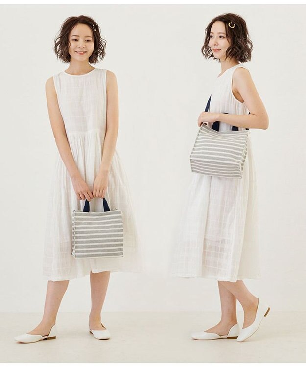 ROOTOTE 1413【無地＆ボーダー】/ NA.スクエア2way.テンジク-B 04：グレー・アイボリー