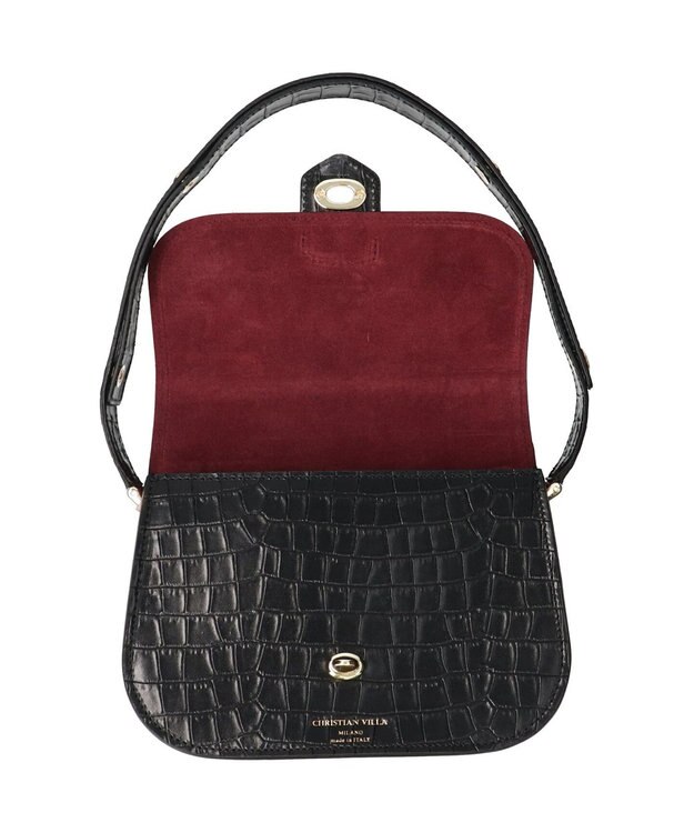 INTER-CHAUSSURES 【CHRISTIAN VILLA】フラップタイプレザーショルダーバッグ ブラック型押