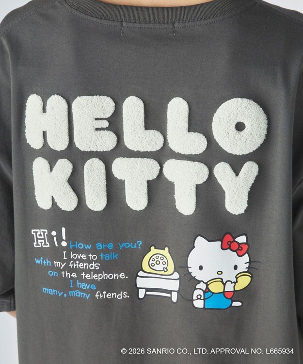 OP／FILA 【Ocean Pacific×ハローキティ】サガラ刺しゅうビッグTシャツ チャコールグレー