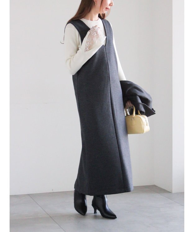 Te chichi ウール混ジャージージャンパースカート チャコールグレー