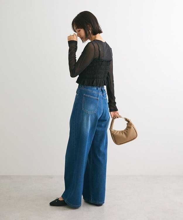 Green Parks ＳＥＴ２点　シャーリングビスチェ＋メッシュインナー Black