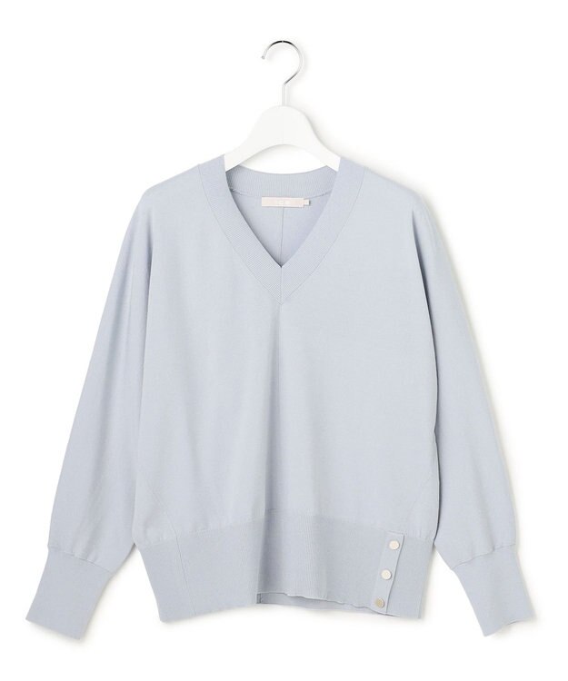 ICB クリアレーヨンストレッチ Vネックニット スモーキーサックス