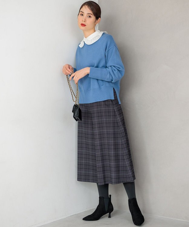 組曲 【WEB限定】ウールライクストレッチ フレアパンツ グレー系3